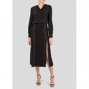 Maje Jude Crepe Studded Skirt with Slits